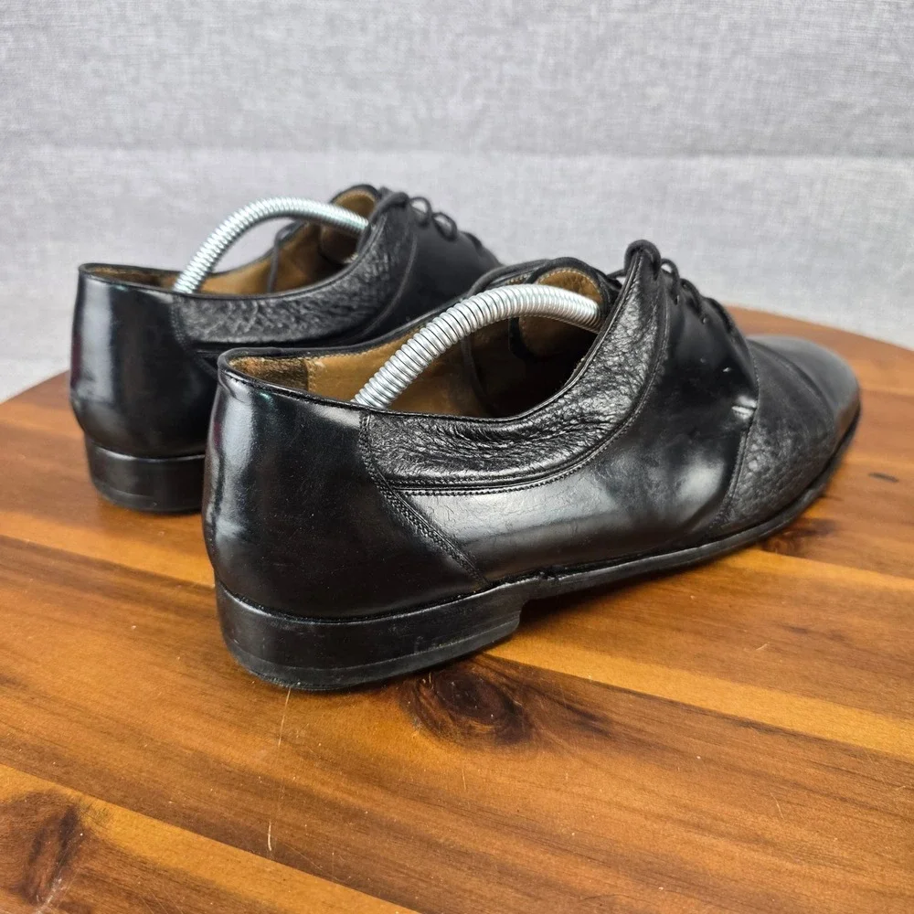 Darian Mens Black Leather Cap Toe Oxford Dress Shoes Mixed Texture Size 10.5